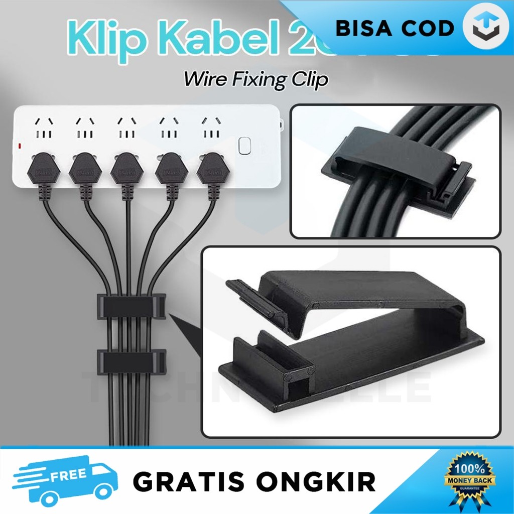 KLIP KABEL ORAGNIZER PEREKAT DINDING TANPA PAKU STIKER TEMBOK 20PCS