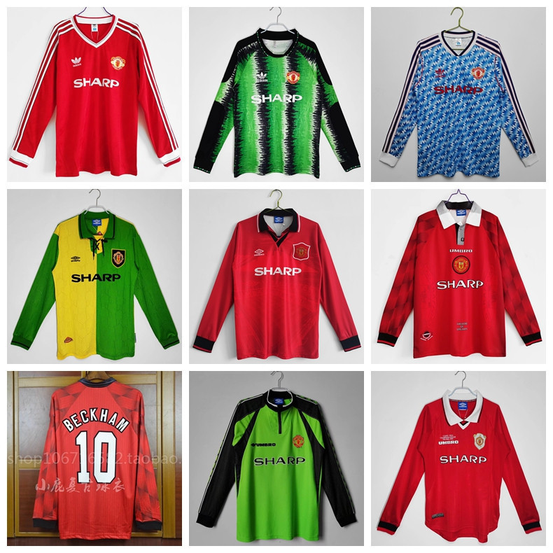 1986-88 90-91 90-92 92-94 94-96 96-97 98-99 99-00 Musim Manchester United Retro Lengan Panjang Jerse