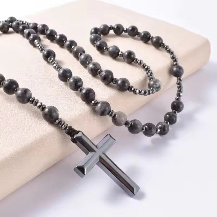 Azzatun - Kalung Rosario Batu Alam Hematite - Rosario Batu Asli - Rosario Bapa Kami - Rosario