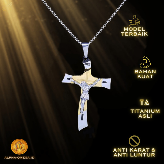 Azzatun - Kalung Salib Tuhan Yesus Multilayer Elegan Kalung Salib Titanium