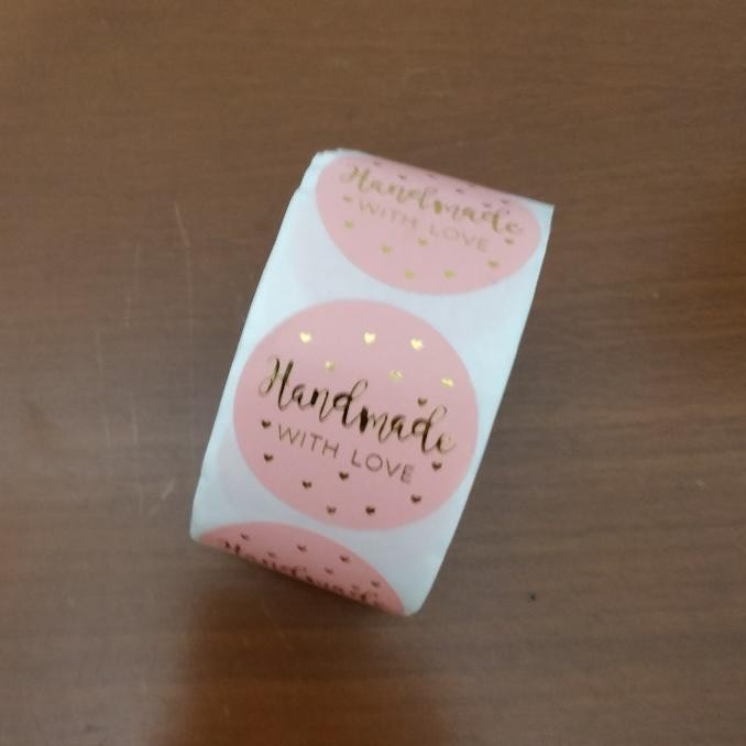 

] Sticker Roll Handmade with Love Pink 20 pcs / Sticker Kotak Kue