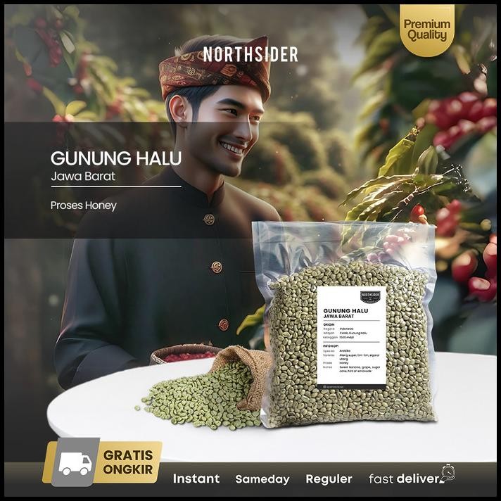 

Green Bean Kopi Arabika Gunung Halu Honey Coffee - Biji Kopi Mentah