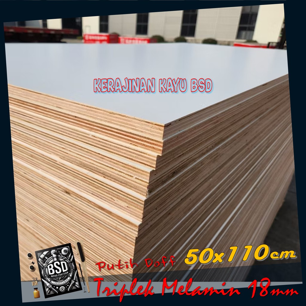 Triplek Putih 18mm 50x110 cm ( 110x50 cm ) Triplek Melamin Putih Doff 1 Muka 18mm 50x110 cm