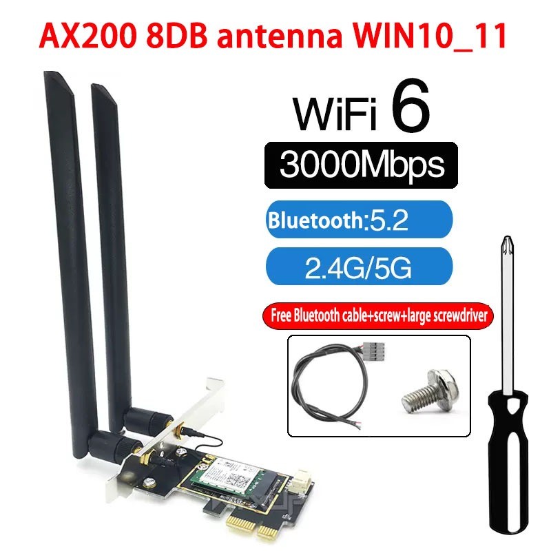 Kartu jaringan nirkabel Intel AX210 AX200 wifi 6E Penerima laptop 5G Bluetooth 5.2 06 Antena AX210 8
