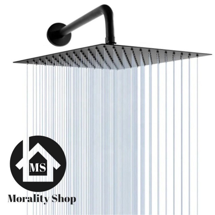 TERMURAH - Wall Shower Set 10 inch Stainless Hitam 11B Rainfall Wall Shower 10B