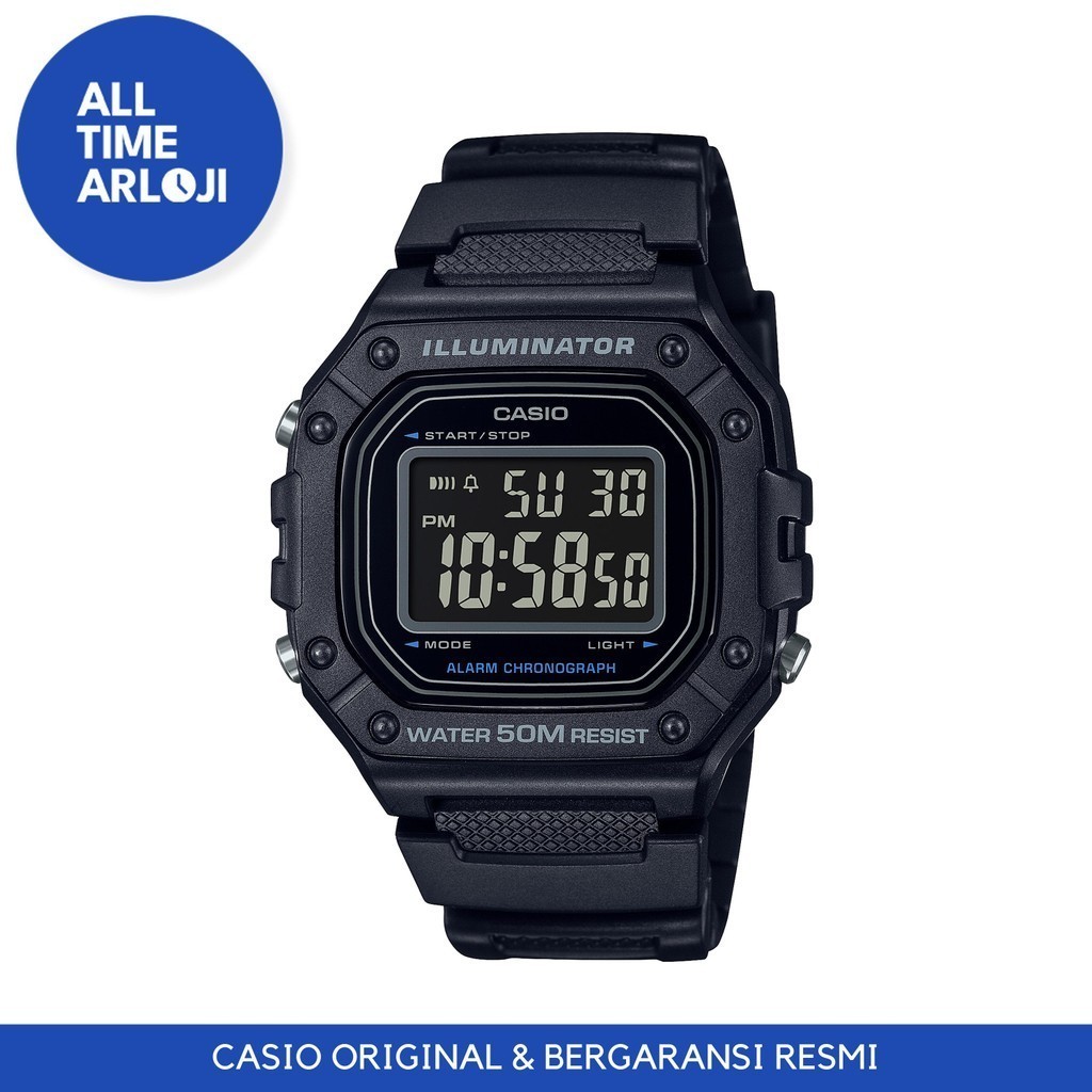 Casio Jam Tangan Pria General W-218H-1BVDF Original Digital Black 44.4mm