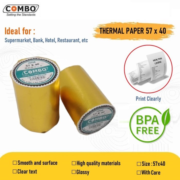 

TERMURAH - Kertas Thermal Combo 57 x 40 / 57x40 mm Struk Kasir Register Paper Roll