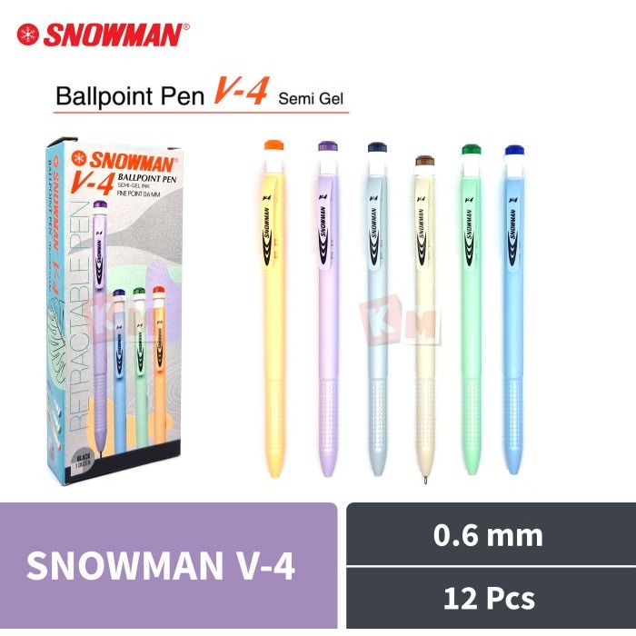 

TERMURAH - Pulpen Ballpoint Pena Snowman V-4 V4 Hitam 0.6 mm Fine Semi Gel 12 Pcs