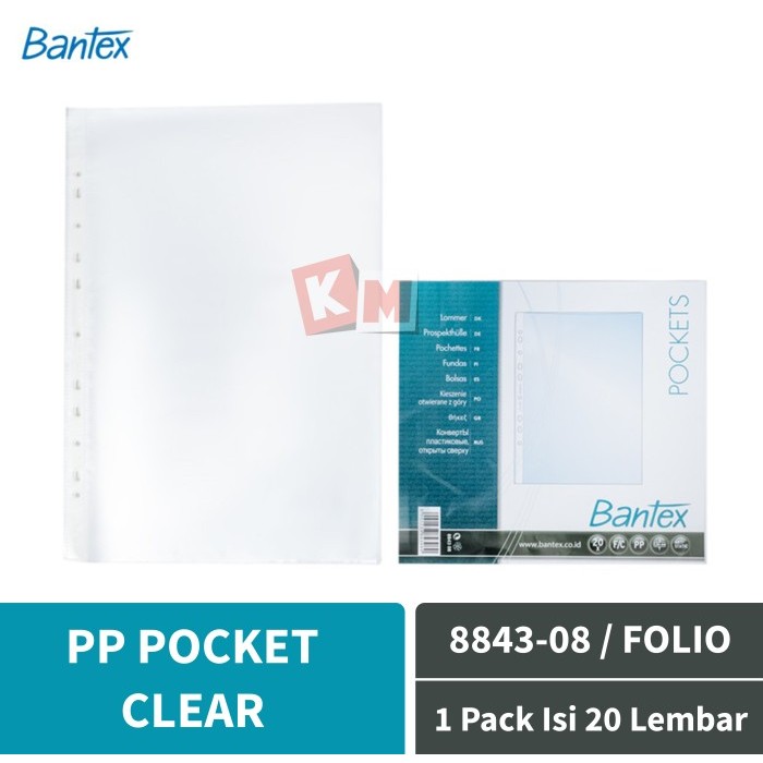 

PP Pocket Clear Bantex Folio 0.06mm Thickness F4 8843-08 Isi 20 Sheets