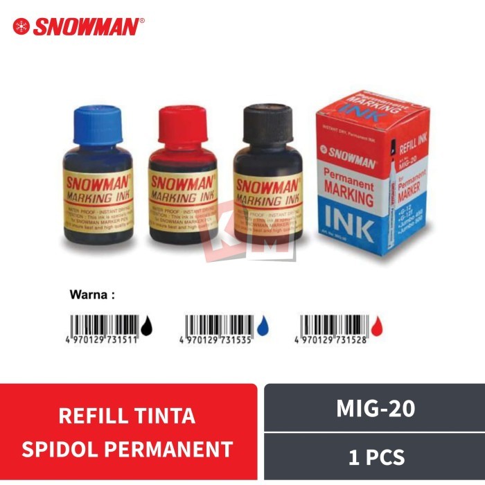 

Permanent Refill Ink Isi Tinta Spidol Snowman MIG-20 Hitam Merah Biru