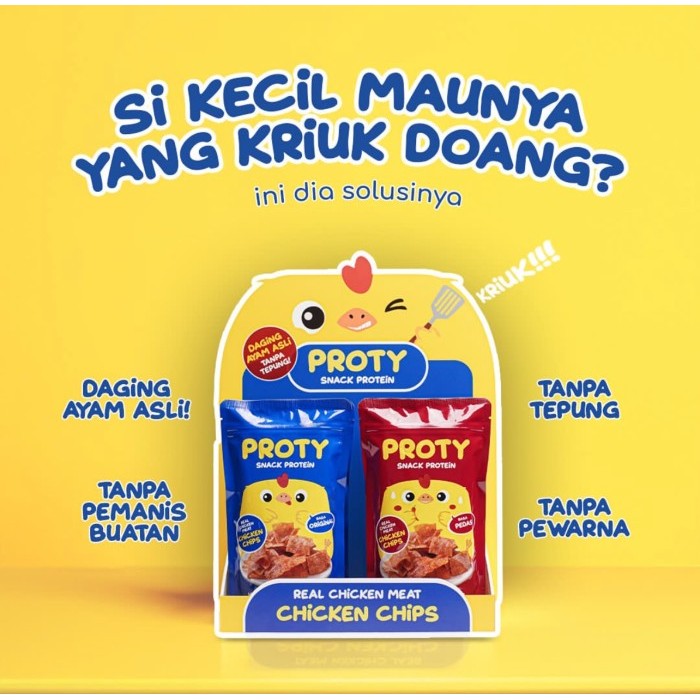 

TERLENGKAP PROTY Chicken Chips 18g - Keripik Daging Ayam Krispi - Snack Protein