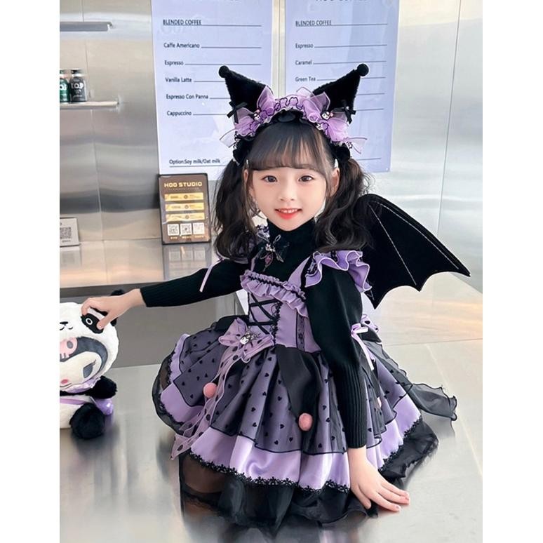 Kjh Kostum Kuromi Anak/ Kostum Karakter/ Dress Kuromi/ Cosplay Kuromi Anak