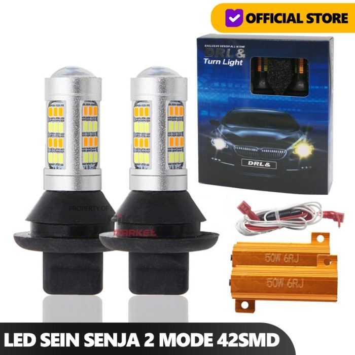 Lampu Sein LED Mobil 2 Mode DRL dan Sein 1156 BA15S T20 7440 42SMD 12V
