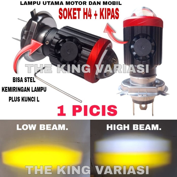 LAMPU UTAMA MOTOR DAN MOBIL H4 LASER KIPAS SUPER TERANG/H4 LASER KIPAS