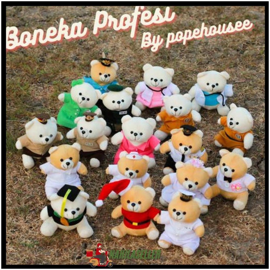 Boneka Profesi Beruang Size 15Cm Tni Lebaran Sekolah Idul Fotri Perawat Polisi Wisuda Perawat Weddin