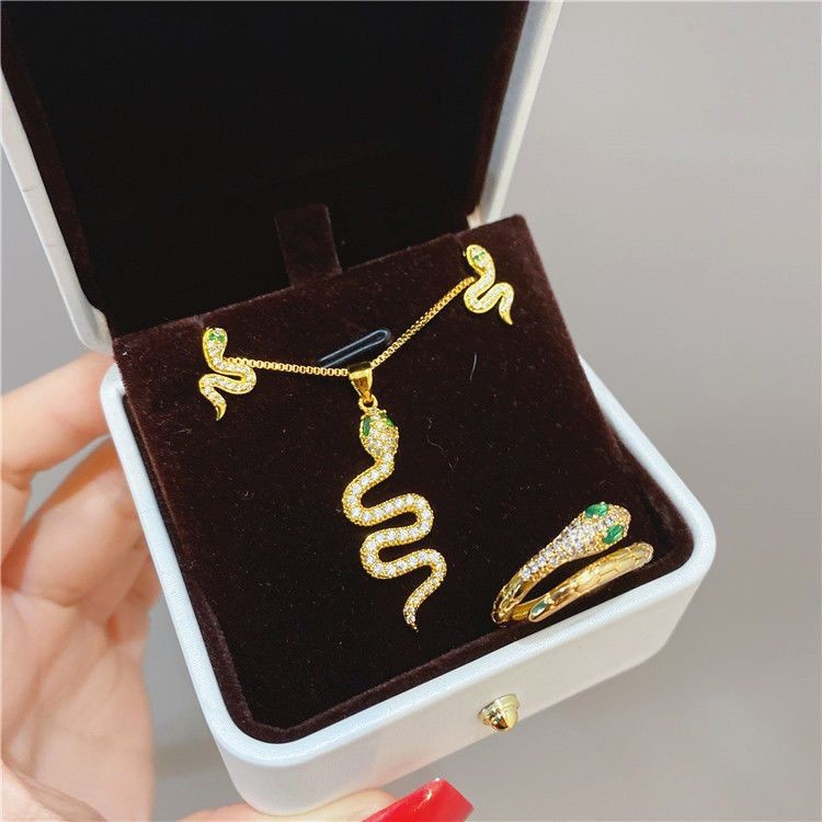 Alluvial Gold Snake Pendant Necklace Three-Piece Snake Necklace