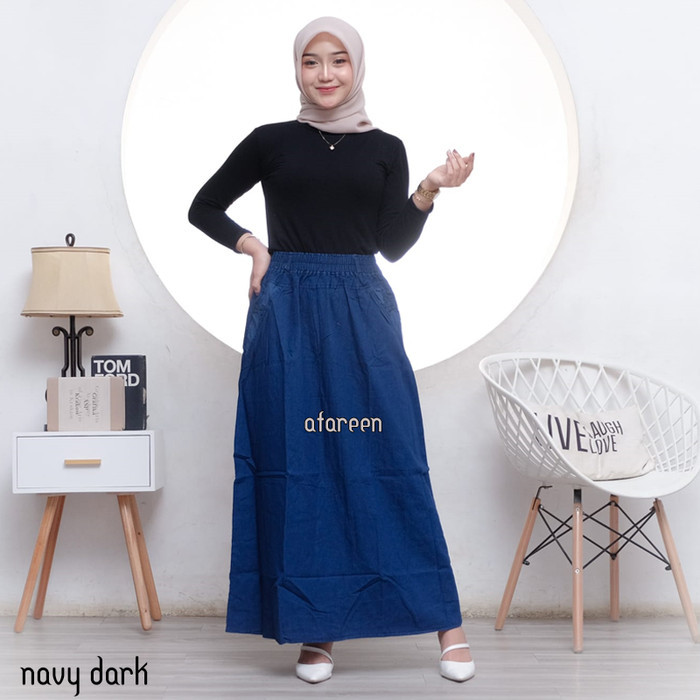 Rok Jeans Panjang Denim Rok Span Rok Skrit Wanita Jumbo