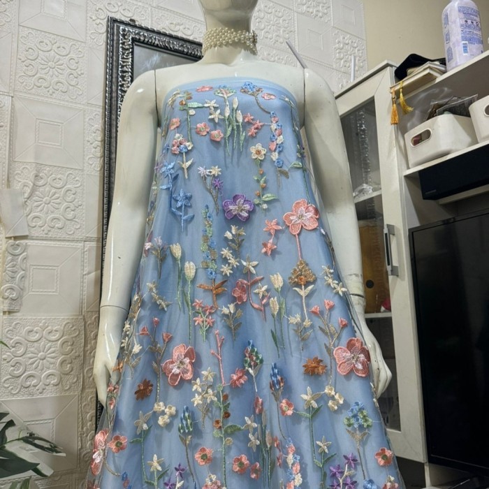 Kain Tulle Bordir Bahan Kebaya Bordir Tile Korea Brokat Bordir_Gold