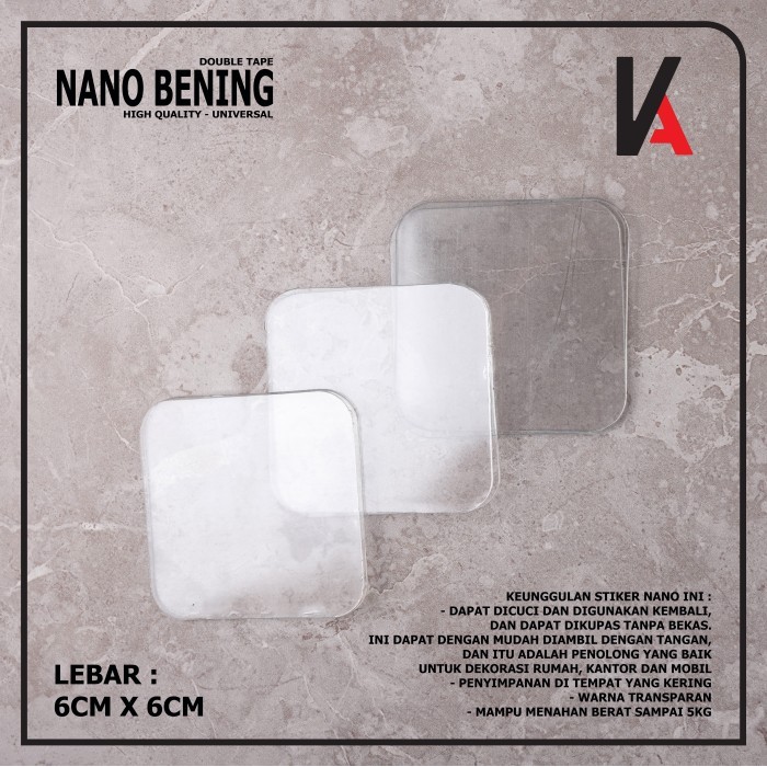 

Double Tape Nano Kotak Bening 6cm X 6cm Tahan Air High Quality