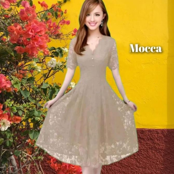 dress cocktail wanita kirei baju gaun pesta natal brukat hijau botol ES77