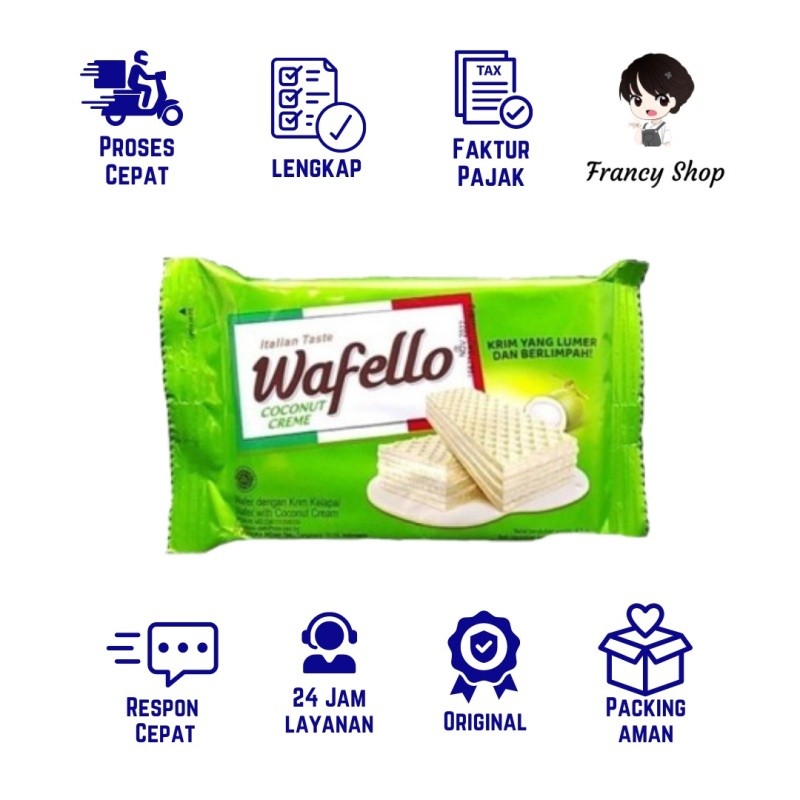 

Wafer Kelapa Wafello Coconut Renceng 10 pcs x 43 gr