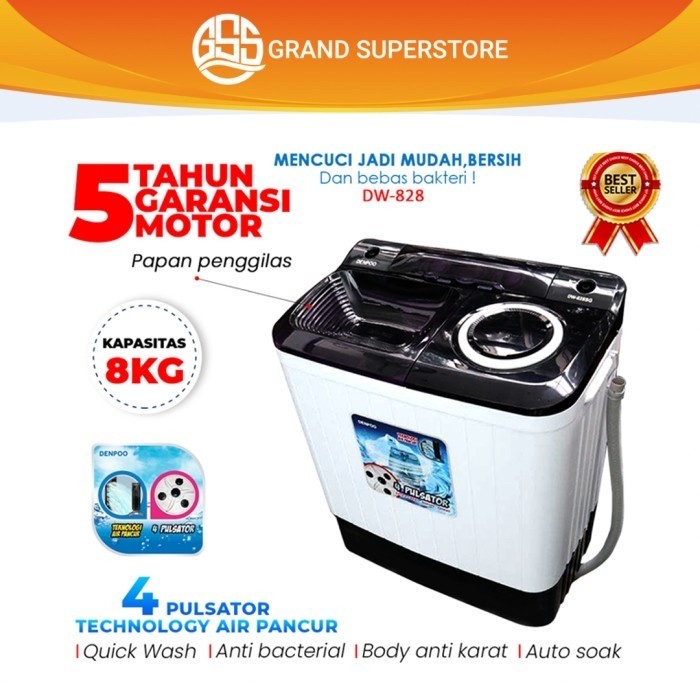 MESIN CUCI 2 TABUNG DENPOO DW 828 ( 8KG )