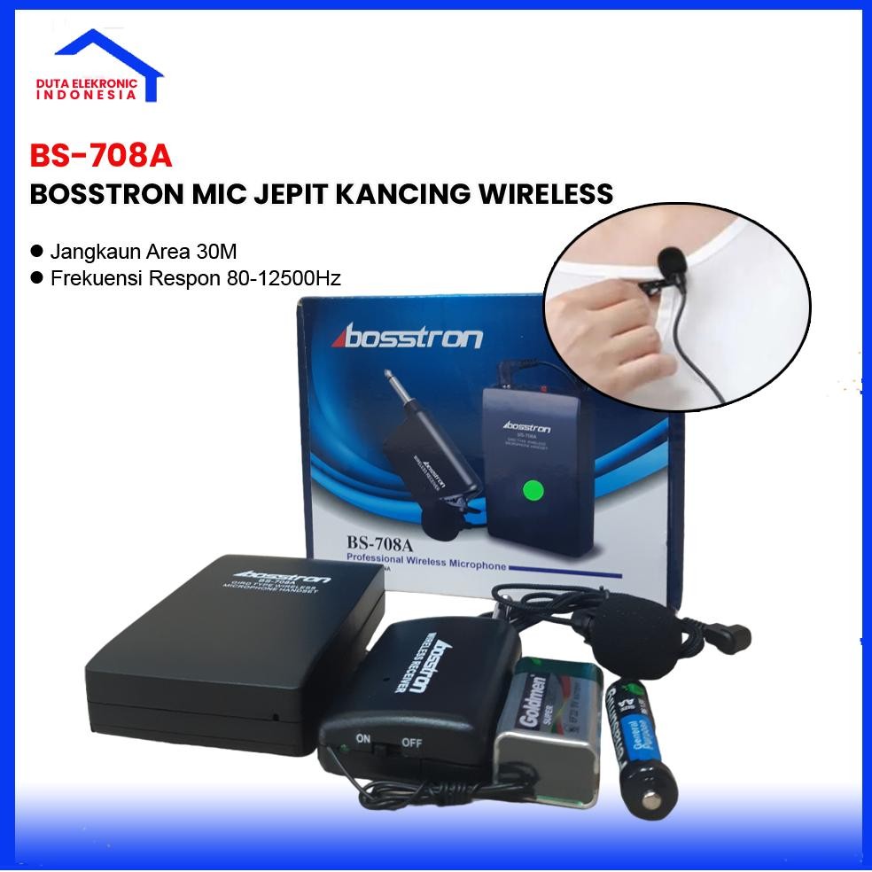 Bosstron Mic Clip On Wireless BS-708A Microphone Jepit Imam Tanpa Kabel