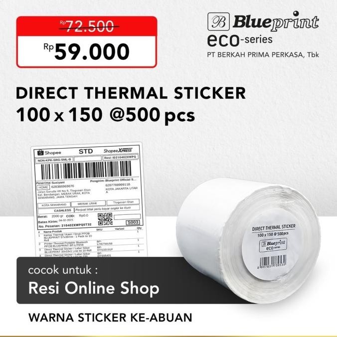 

Sale Direct Thermal Sticker 100 X 150 Mm Blueprint Eco Label Resi A6 500Pcs