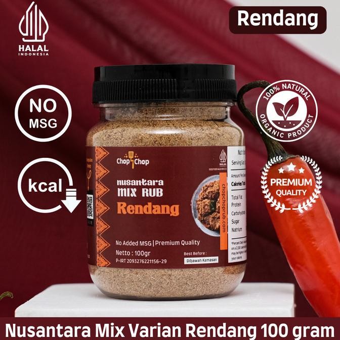 

Chopchop Nusantara Mix Rub Rendang Bumbu Marinasi Rendah Kalori / Diet Serbaguna 100gr KGS