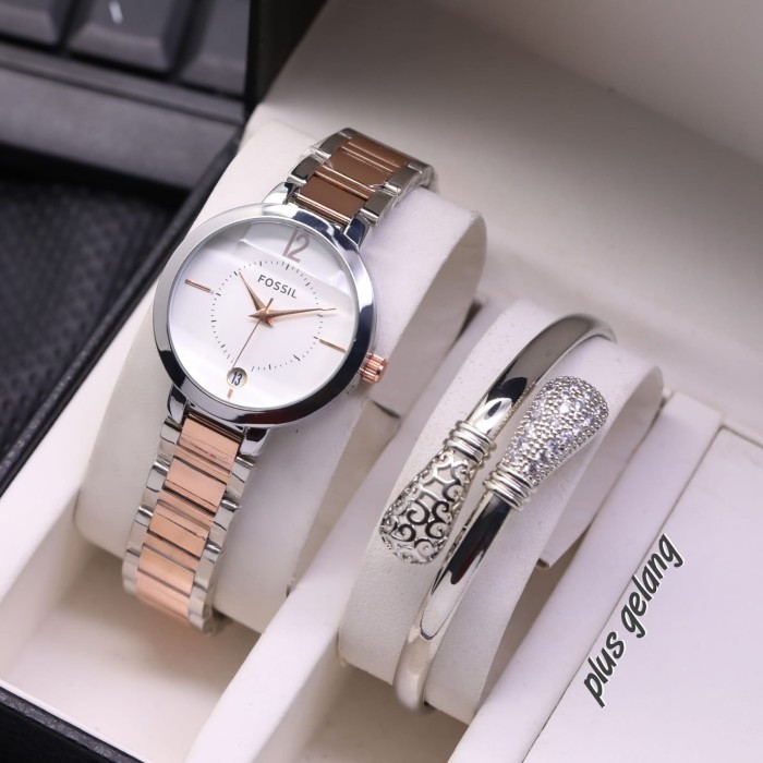 Jam Tangan Wanita Fossil Bling Plus Gelang Mewah