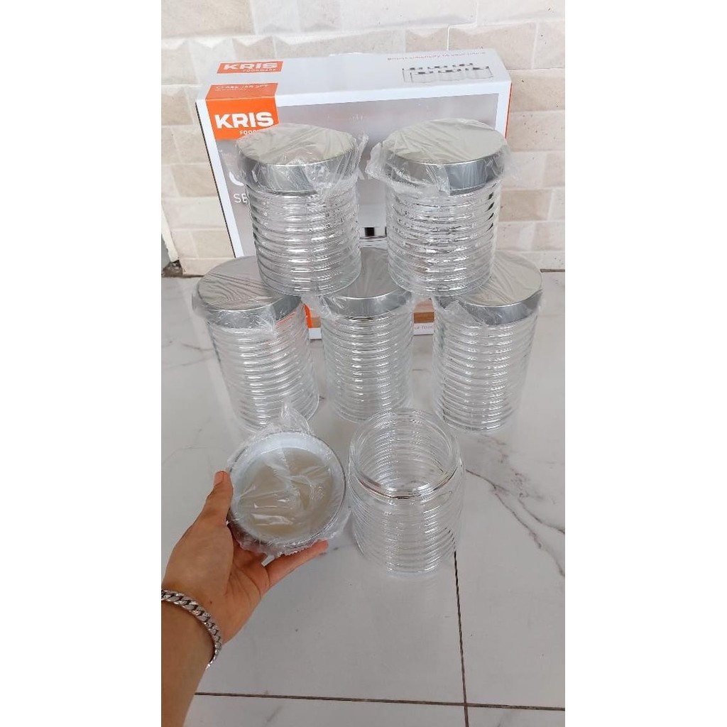 TERJAMIN Kris Foodware Glass Jar Set 6 Wadah Set Stoples Kaca Toples Makanan Higienis Transparan,