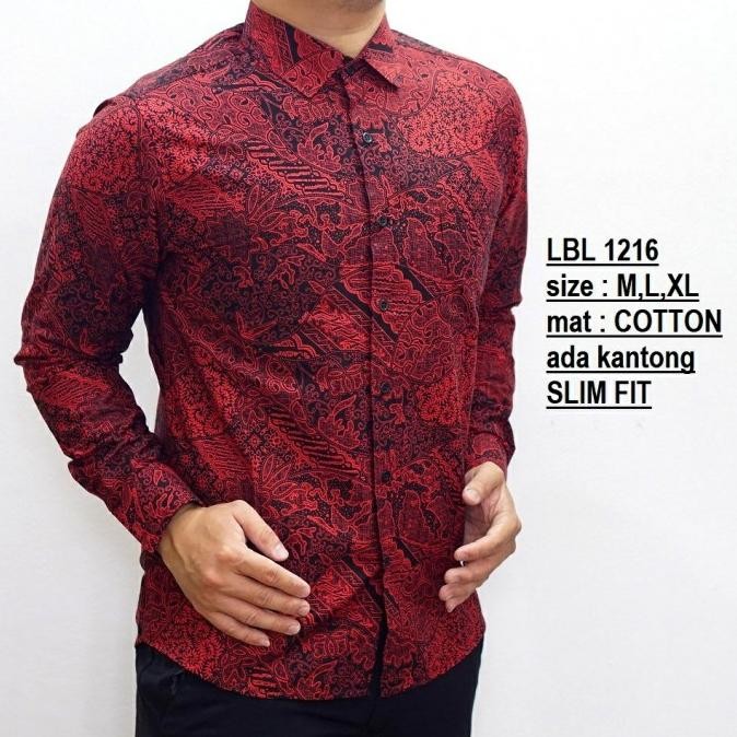 KEMEJA BATIK PRIA MERAH BAJU MERAH PRIA IMLEK EDITION LBL1216 HM