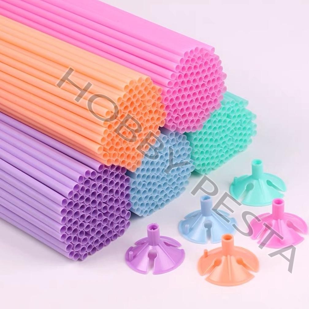 STICK CUP BALON LATEX WARNA 5 PCS / STICK BALON MACARON / STIK BALON DOFF / TANGKAI BALON LATEX / CU