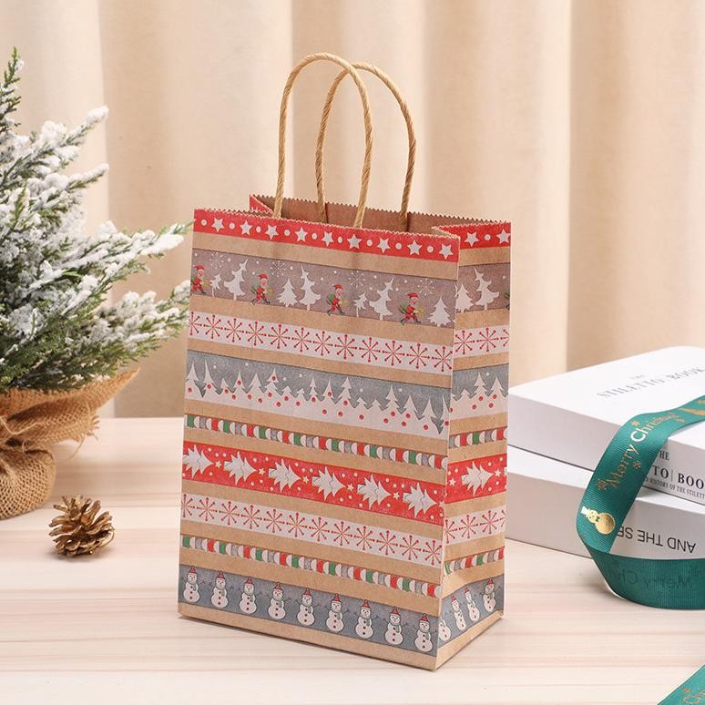 

Paper Bag Natal Kraft Paper Motif Retro / Goodie Bag Christmas / Tas Hampers Natal