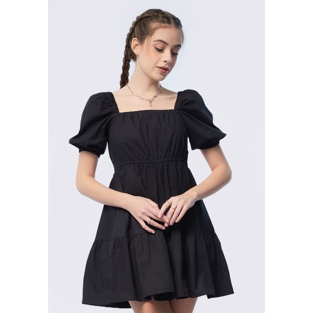 COLORBOX Puff Sleeves Tier Mini Dress I:DIWKEY124B059 Black