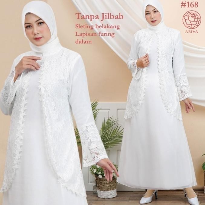 GAMIS PUTIH MUSLIM WANITA DRESS BRUKAT LEBARAN HAJI UMROH MANASIK 168
