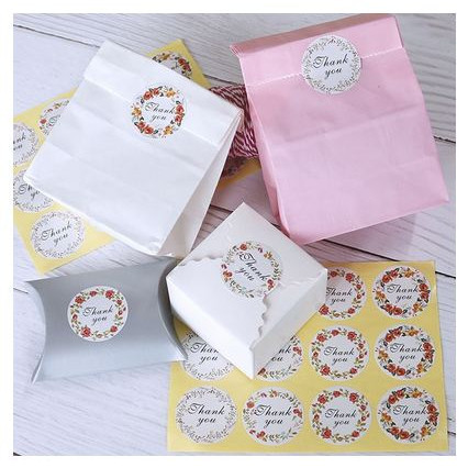

ZO502 Paper Tags Sticker THANK YOU - Flower Wreath (1sheet/12pcs) #02 STOK TERBATAS