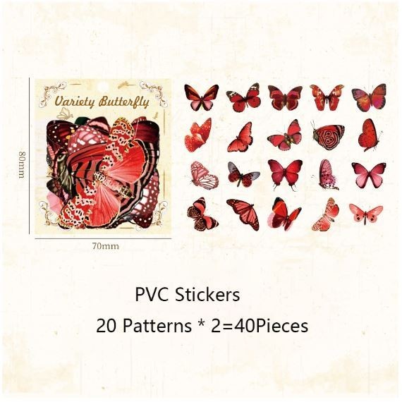 

PT708 Butterfly Series PET Stickers Packs - Variety Butterfly (40pcs) CUCI GUDANG