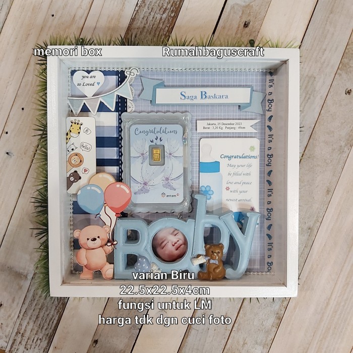 

kado bayi memori box / frame logam mulia