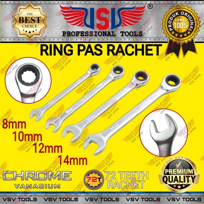 Ready Kunci Ring Pas Rachet RingPas 8-10-12-14mm VSV Combination Wrench