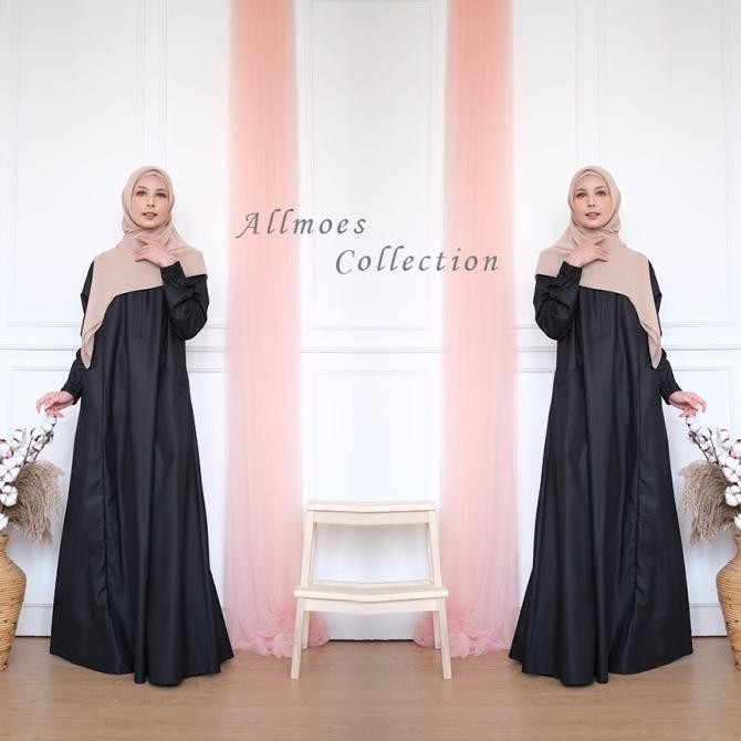 GAMIS DEWASA POLOS DRESS MIKAILA BAHAN KATUN TOYOBO FODU PREMIUM HITAM
