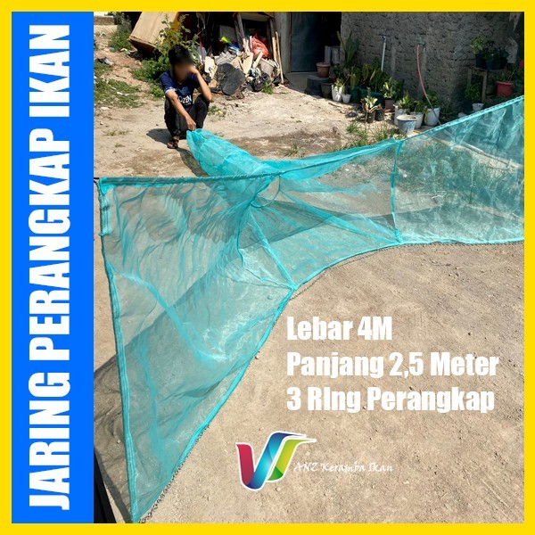 Pukat Jaring Perangkap Ikan Pukat Harimau Siap Pakai Ukuran 4M X 2,5M