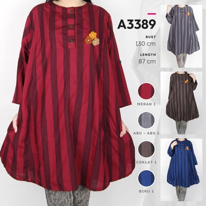 Baru Maliju Tunik Jumbo Kotak Salur Katun 5L - A3389