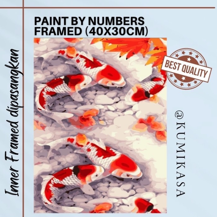 TERBARU DIY painting by number 40x30cm inner FRAMED - JAPAN KOI FISH