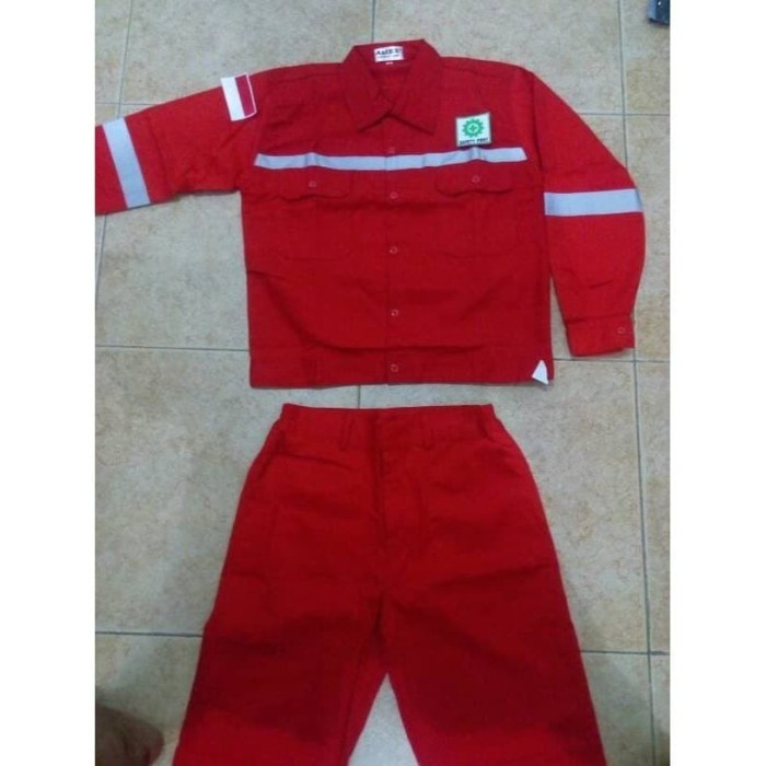 baju safety setelan/baju & celana + logo k3 & merah putih