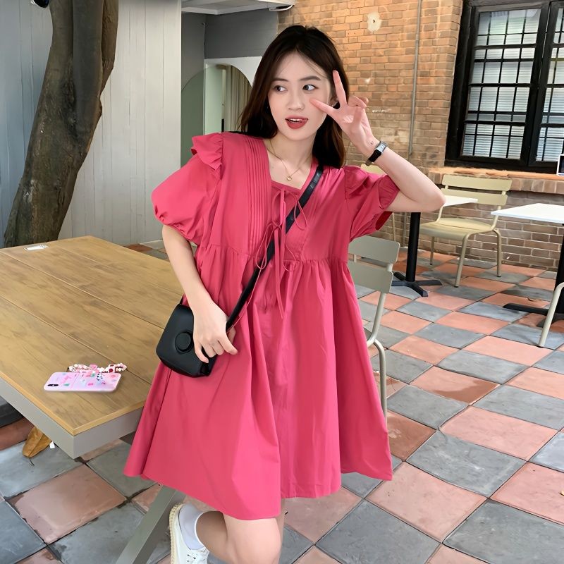 Dress Lengan Pendek Rok Manis Longgar
