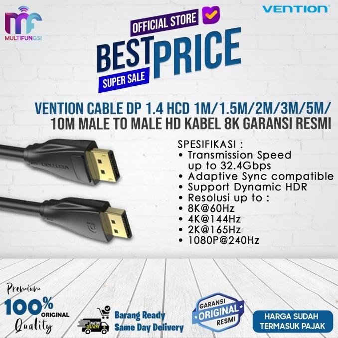 

Vention Cable DP 1.4 HCD 1M/1.5M/2M/3M/5M/10M Male To Male HD Kabel 8K Garansi Resmi