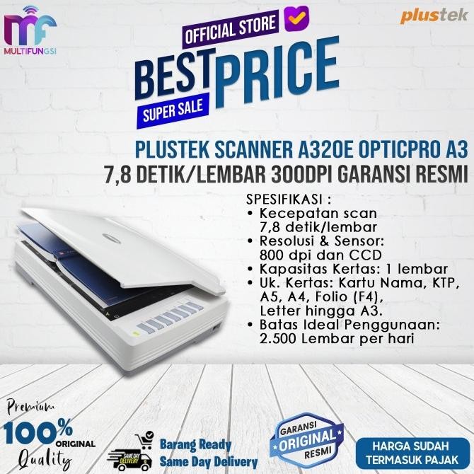 

Plustek Scanner A320E OpticPro A3 7,8 Detik/Lembar 300dpi Garansi Resmi