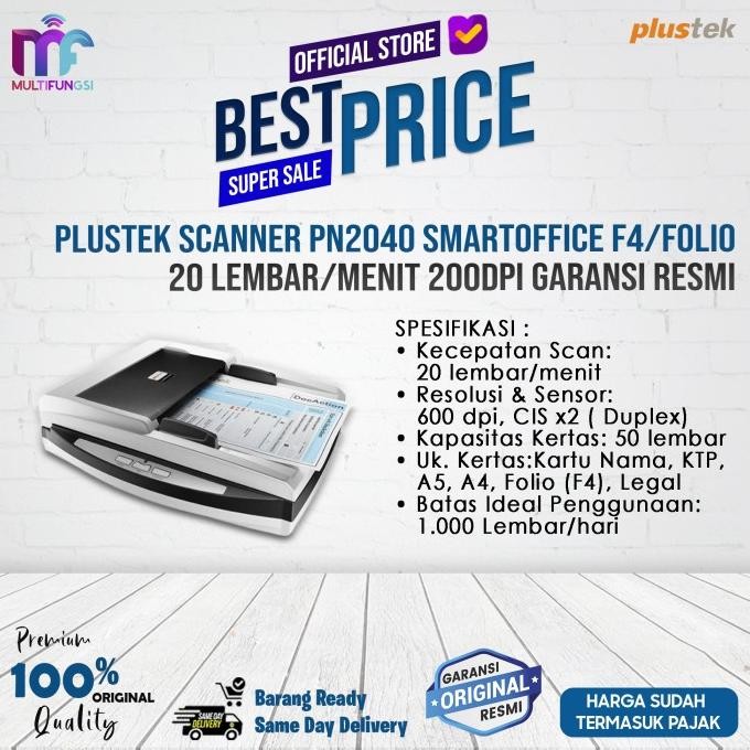 

Plustek Scanner PN2040 SmartOffice F4/Folio 20 Lembar/Menit 200dpi Garansi Resmi