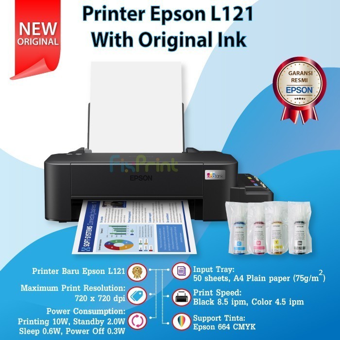 TERBARU - Printer Epson L121 ORIGINAL Pengganti L120 Ink Tank A4 Inktank L 121